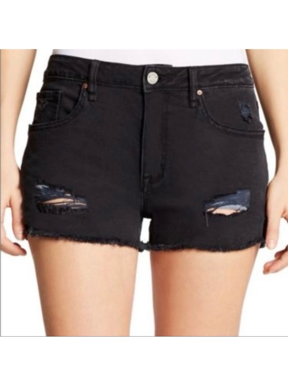 William Rast Perfect Jean Shorts Black Denim Distressed Cut Off Size 28